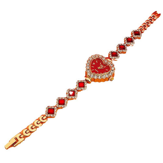Women's Heart Bracelet & Watch Set – Diamond Quartz, Valentine's Gift