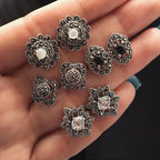Retro diamond and flower earring set, 4 pairs, front view