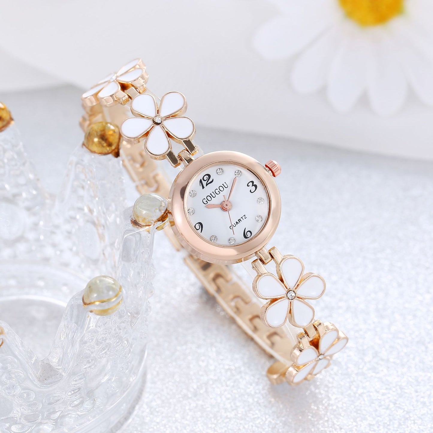 Women's Petal Quartz Watch & Bracelet Set – Alloy Bangle, Casual Style