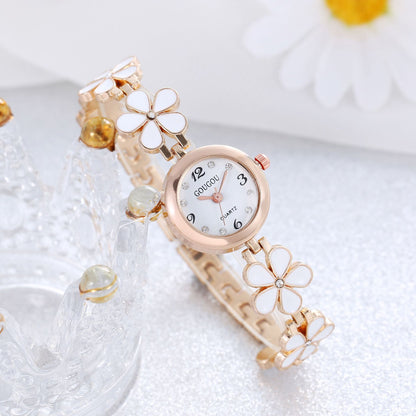 Women's Petal Quartz Watch & Bracelet Set – Alloy Bangle, Casual Style