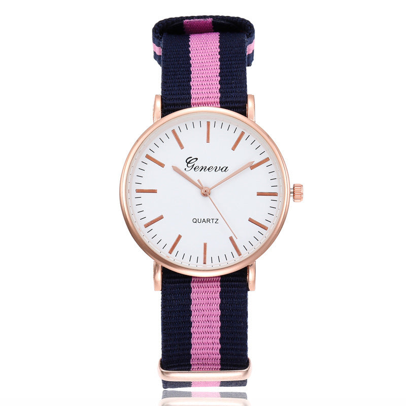 Korean Style Couple Quartz Watch – World Time, Nylon Braid Strap, 40mm & 36mm