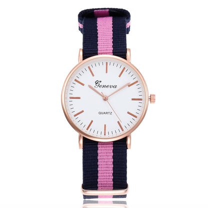 Korean Style Couple Quartz Watch – World Time, Nylon Braid Strap, 40mm & 36mm
