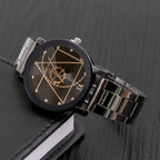 Gear compass watch, side angle view
