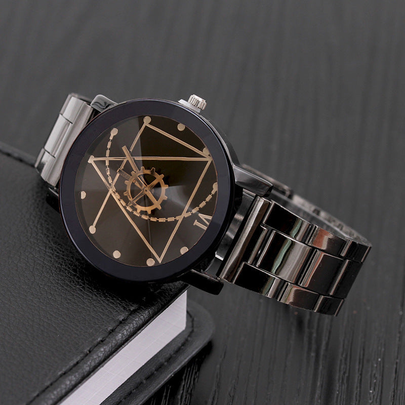 Gear compass watch, side angle view