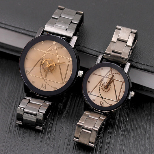 Fashion Gear Compass Couple Watch – Stainless Steel, Casual Style, Men's 50mm & Women's 32mm