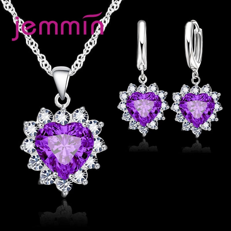 silver-tone heart pendant and hoop earrings jewellery set - view 17
