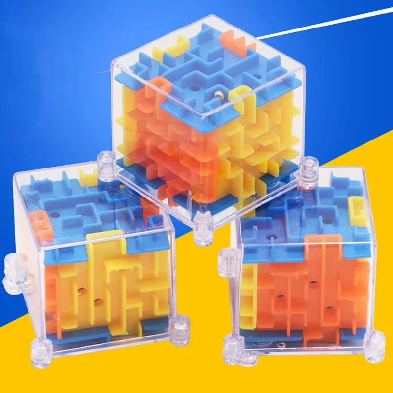 Prime Deal Zone mini 3D maze magic cube with transparent sides, featuring rolling ball puzzle and six-sided maze for children.