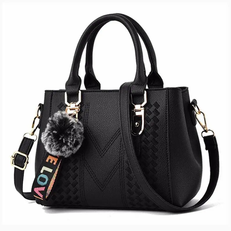 Prime Deal Zone women's leather embroidery messenger bag with hair ball detail, stylish handbag for women.