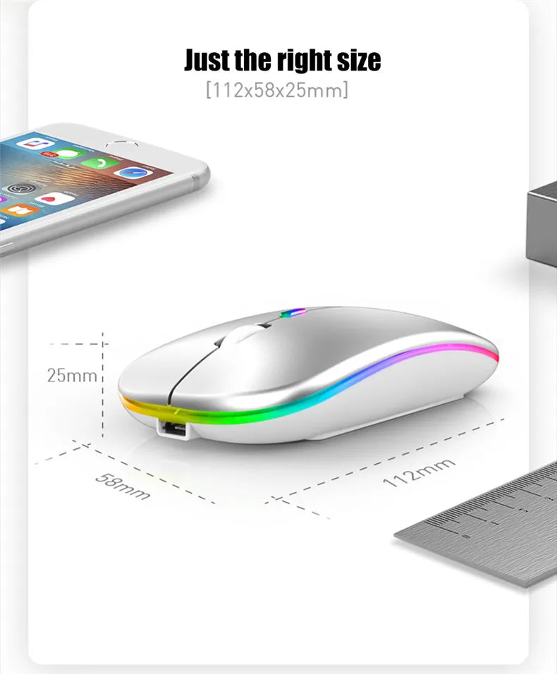 Prime Deal Zone wireless rechargeable silent LED backlit optical mouse with Bluetooth and 2.4GHz receiver for PC and laptop use