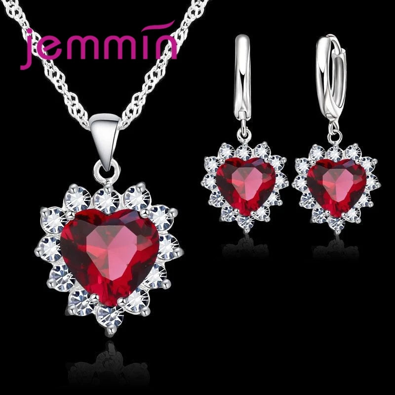 silver-tone heart pendant and hoop earrings jewellery set - view 4