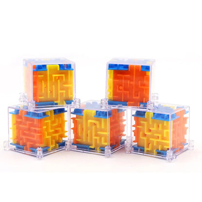 Mini 3D Maze Magic Cube by Prime Deal Zone featuring transparent sides and rolling ball maze for stress relief and fun puzzles.