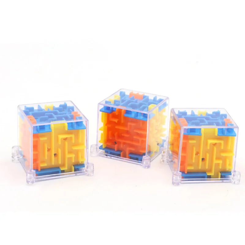 Mini 3D maze magic cube by Prime Deal Zone featuring a transparent six-sided puzzle with rolling ball maze for children and stress relief.