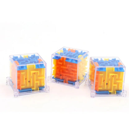 Mini 3D maze magic cube by Prime Deal Zone featuring a transparent six-sided puzzle with rolling ball maze for children and stress relief.
