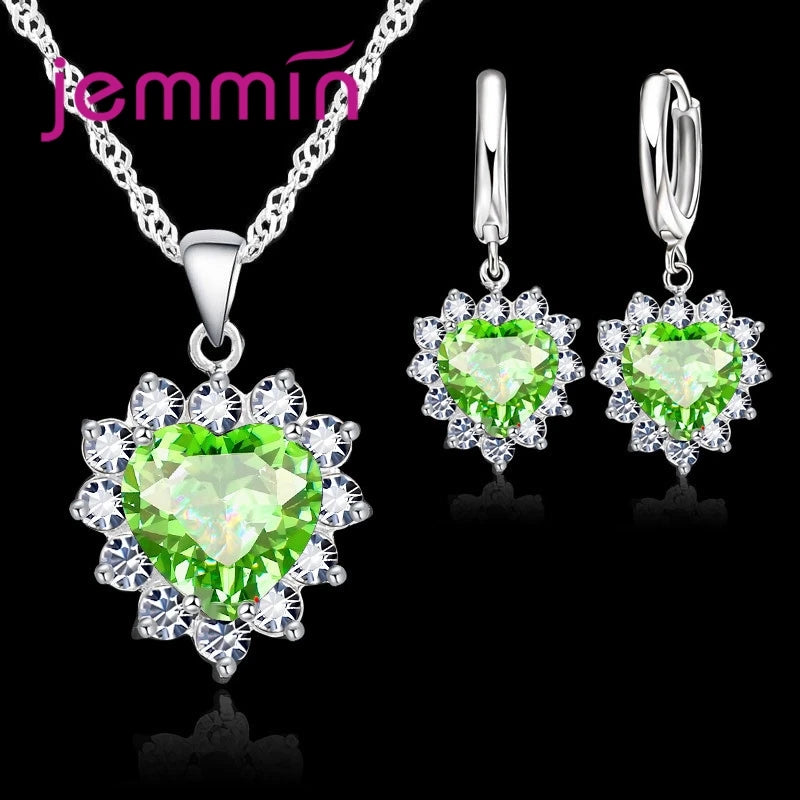 silver-tone heart pendant and hoop earrings jewellery set - view 12