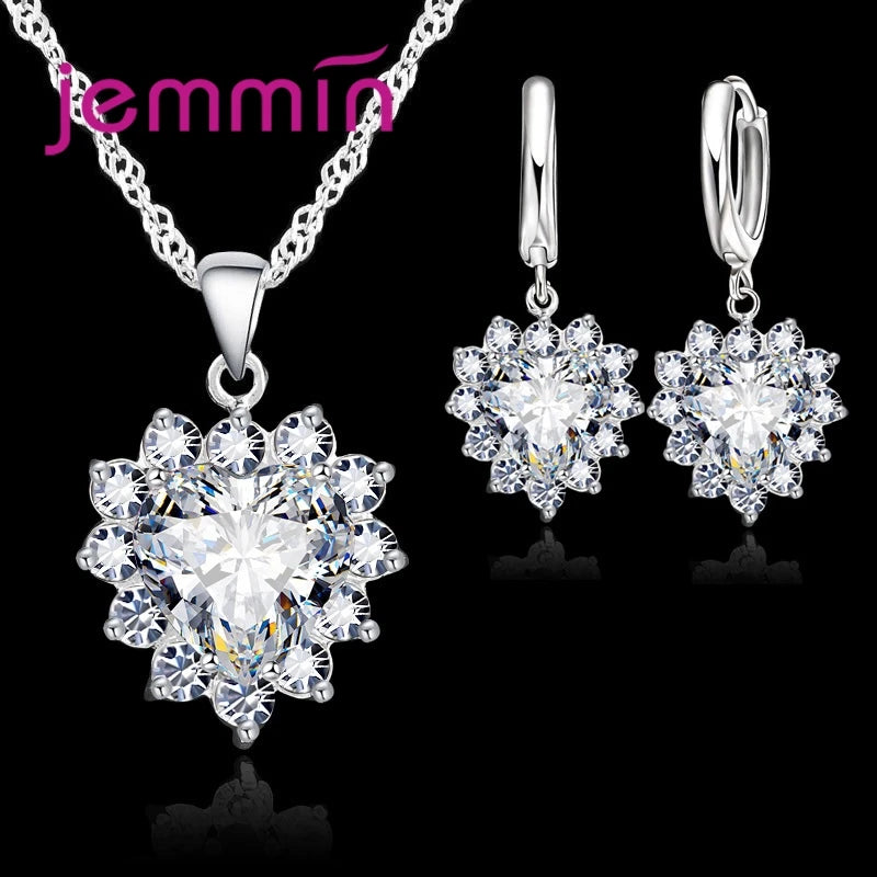 silver-tone heart pendant and hoop earrings jewellery set - view 16