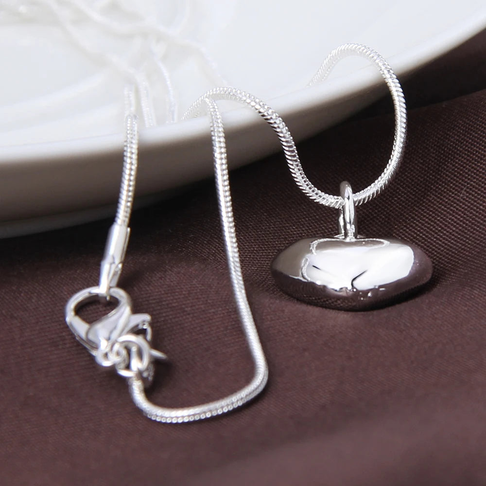 Silver heart pendant necklace with snake chain, adjustable 16-30 inches, for women, wedding charm, Prime Deal Zone jewelry
