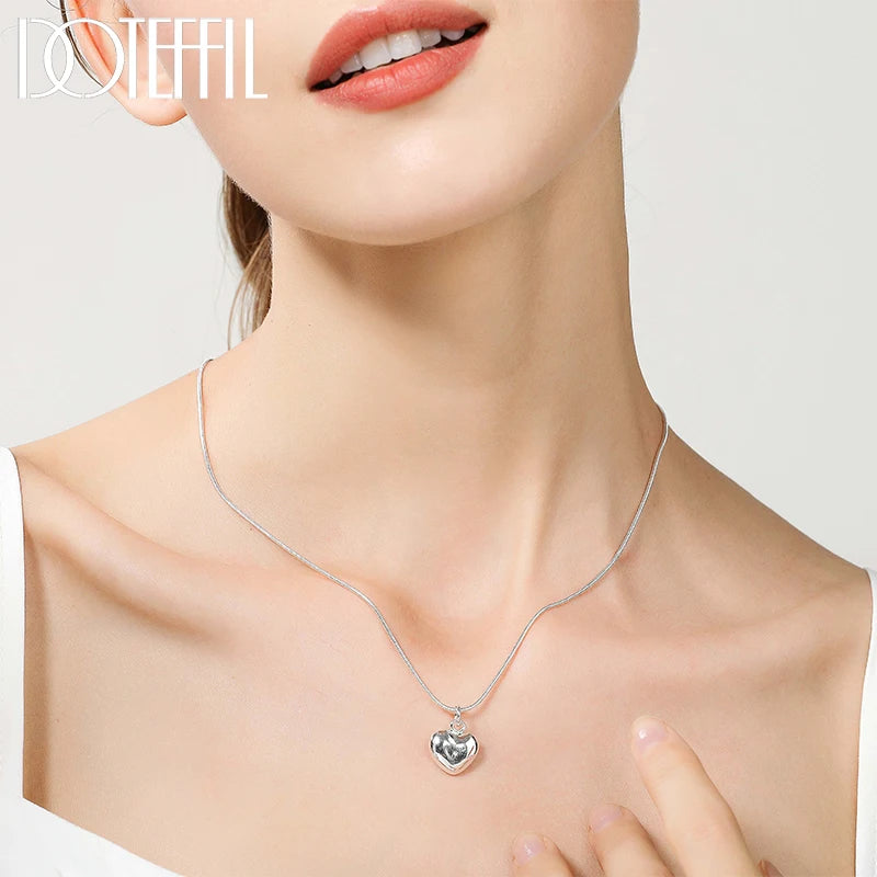 Silver heart pendant necklace for women with adjustable snake chain, 16-30 inches, from Prime Deal Zone, perfect for wedding or fashion jewelry.