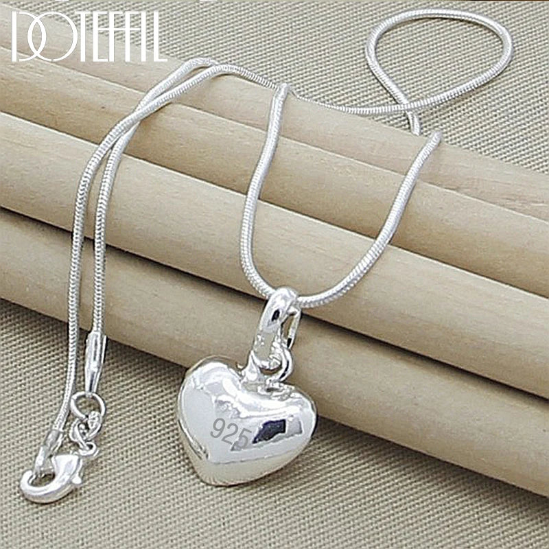 Silver heart pendant necklace with a snake chain, 16-30 inches, for women, wedding charm jewelry from Prime Deal Zone.