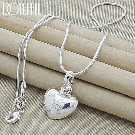 Silver heart pendant necklace with a snake chain, 16-30 inches, for women, wedding charm jewelry from Prime Deal Zone.