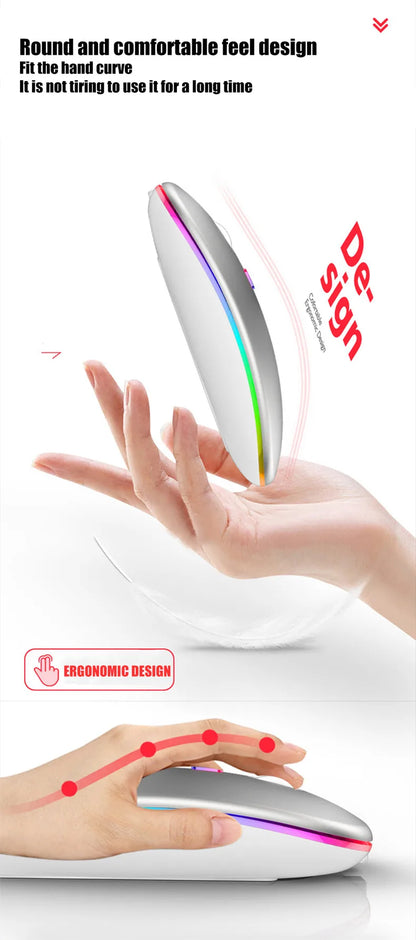 Prime Deal Zone rechargeable wireless silent LED backlit mouse with Bluetooth and 2.4GHz receiver for PC and laptop.