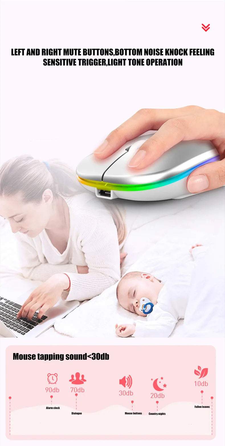 Wireless Prime Deal Zone rechargeable silent LED backlit optical mouse for PC and laptop with Bluetooth and 2.4GHz receiver.