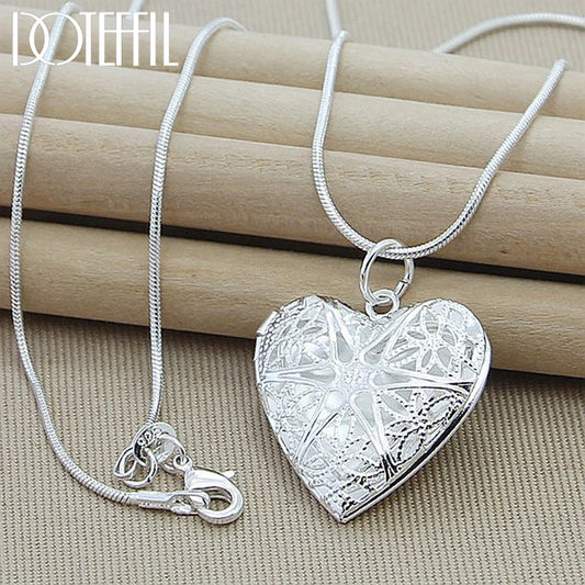 Sterling silver photo frame pendant necklace with snake chain in 18-24 inches, for women, wedding and fashion jewelry by Prime Deal Zone