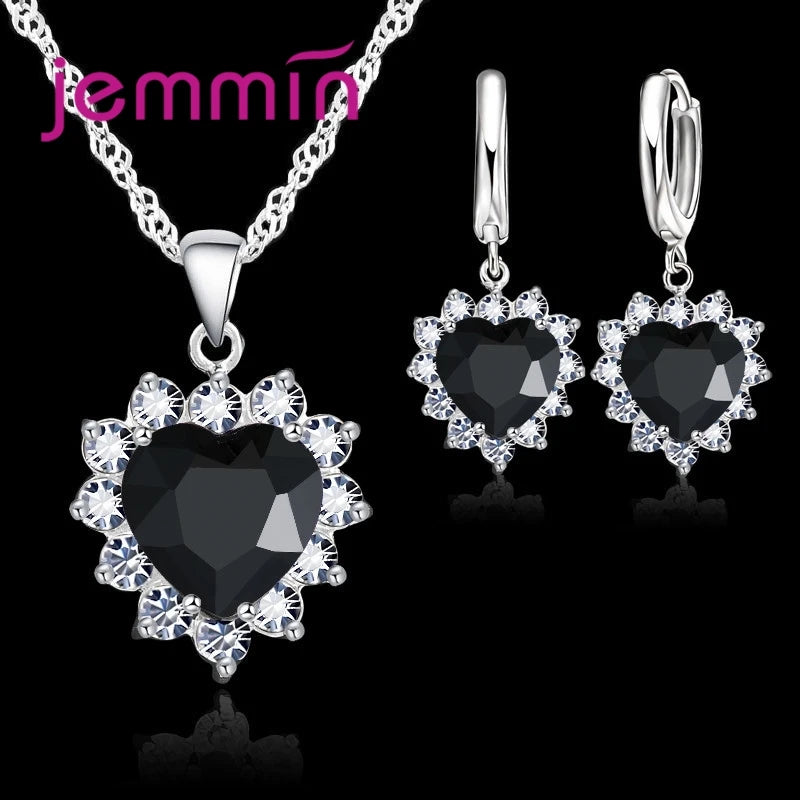 silver-tone heart pendant and hoop earrings jewellery set - view 9