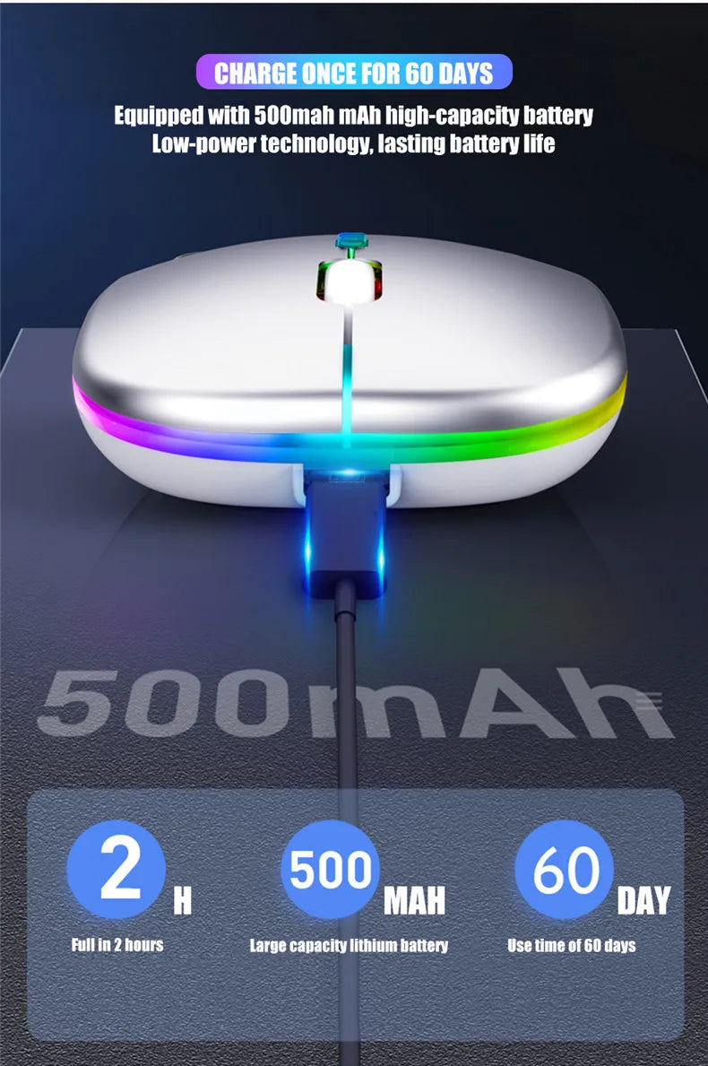 Wireless Prime Deal Zone rechargeable silent LED backlit optical mouse with Bluetooth and 2.4GHz receiver for PC and laptop use.