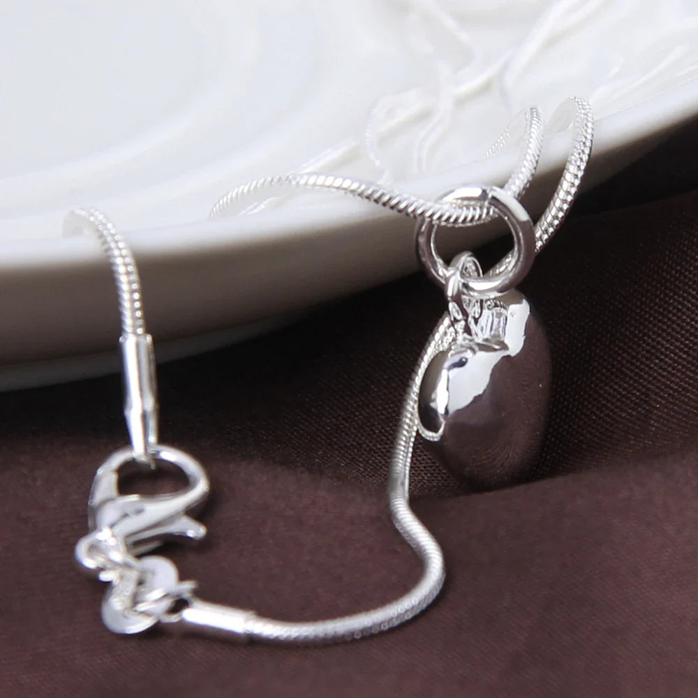 Silver heart pendant necklace with snake chain, 16-30 inches, small heart design