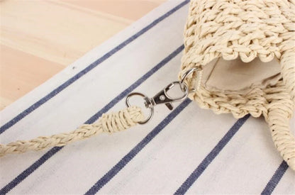 Handmade half-round rattan straw bag by Prime Deal Zone, stylish summer women’s crossbody bag with woven straw design.