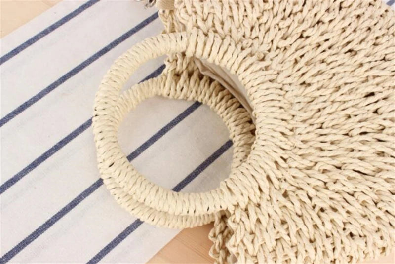 Handmade rattan straw messenger bag for women, small beach handbag with half-round design, perfect for summer and casual outings.