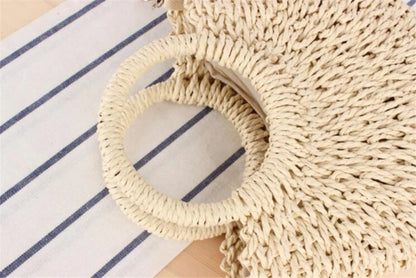 Handmade rattan straw messenger bag for women, small beach handbag with half-round design, perfect for summer and casual outings.