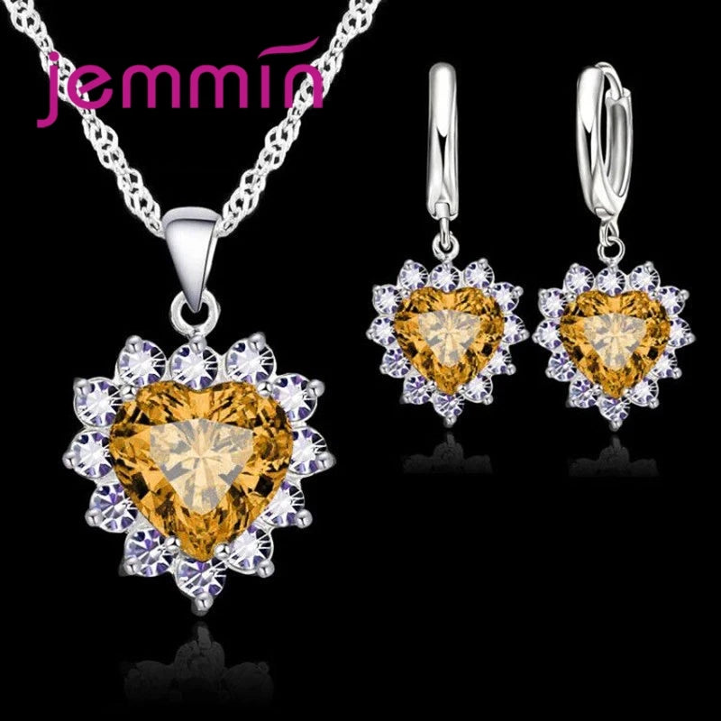 silver-tone heart pendant and hoop earrings jewellery set - view 10
