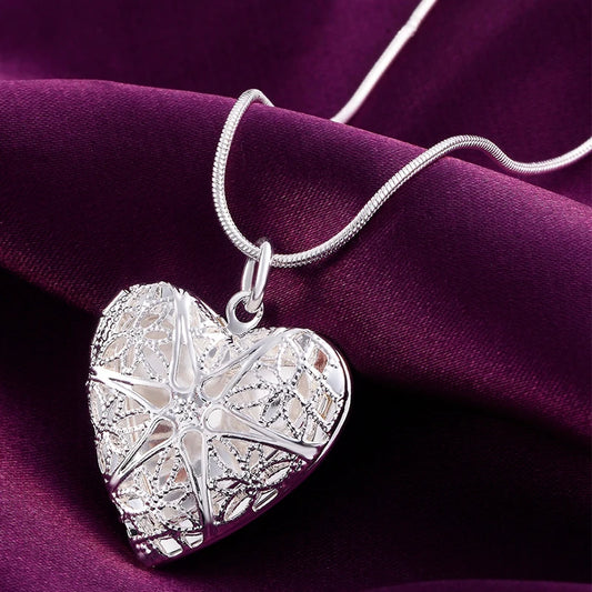 Sterling silver photo frame pendant necklace by Prime Deal Zone with snake chain in 18-24 inches, elegant jewelry for women.