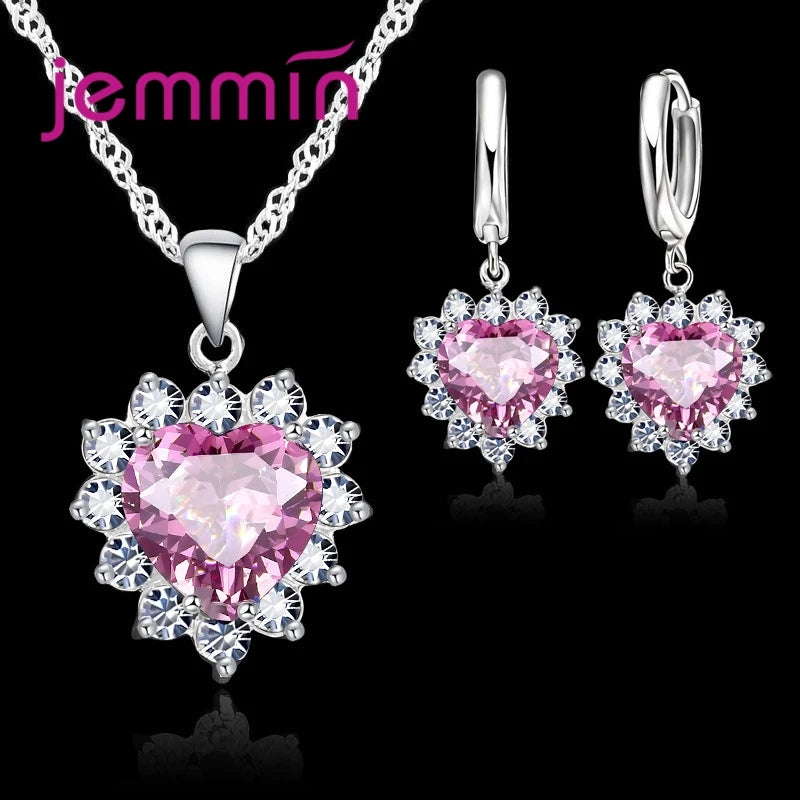 silver-tone heart pendant and hoop earrings jewellery set - view 8