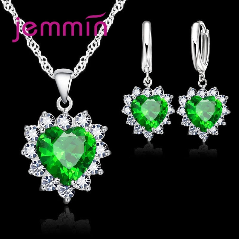 silver-tone heart pendant and hoop earrings jewellery set - view 5