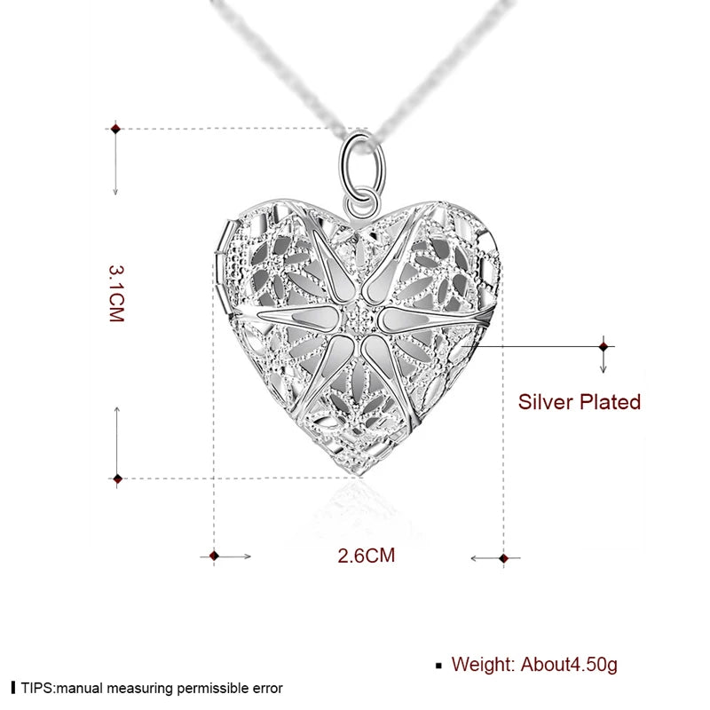 Sterling silver photo frame pendant necklace on snake chain for women, available in 18 to 24 inches, wedding and fashion jewelry