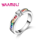 Silver rainbow cubic zircon ring close-up detail