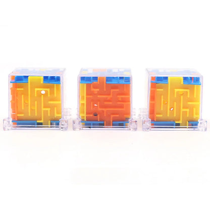 Mini 3D Maze Magic Cube by Prime Deal Zone featuring transparent sides and a rolling ball maze puzzle for stress relief and fun.