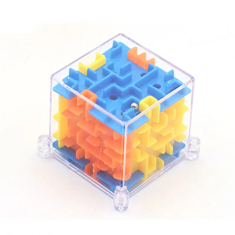 Mini 3D maze magic cube by Prime Deal Zone featuring transparent sides and a rolling ball for puzzles and stress relief.