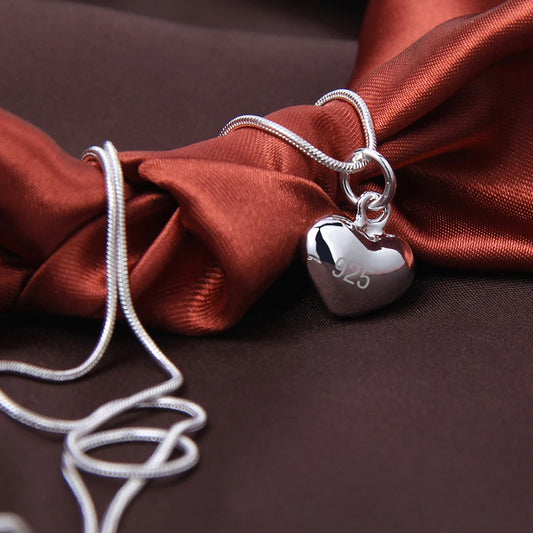 Silver heart pendant necklace with snake chain, 16-30 inches, for women, wedding charm, fashion jewelry by Prime Deal Zone.