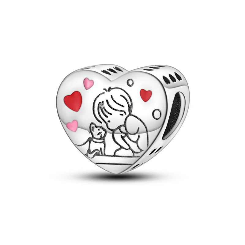 925 sterling silver pet and animal charm beads, dogs paws and hearts - view 19