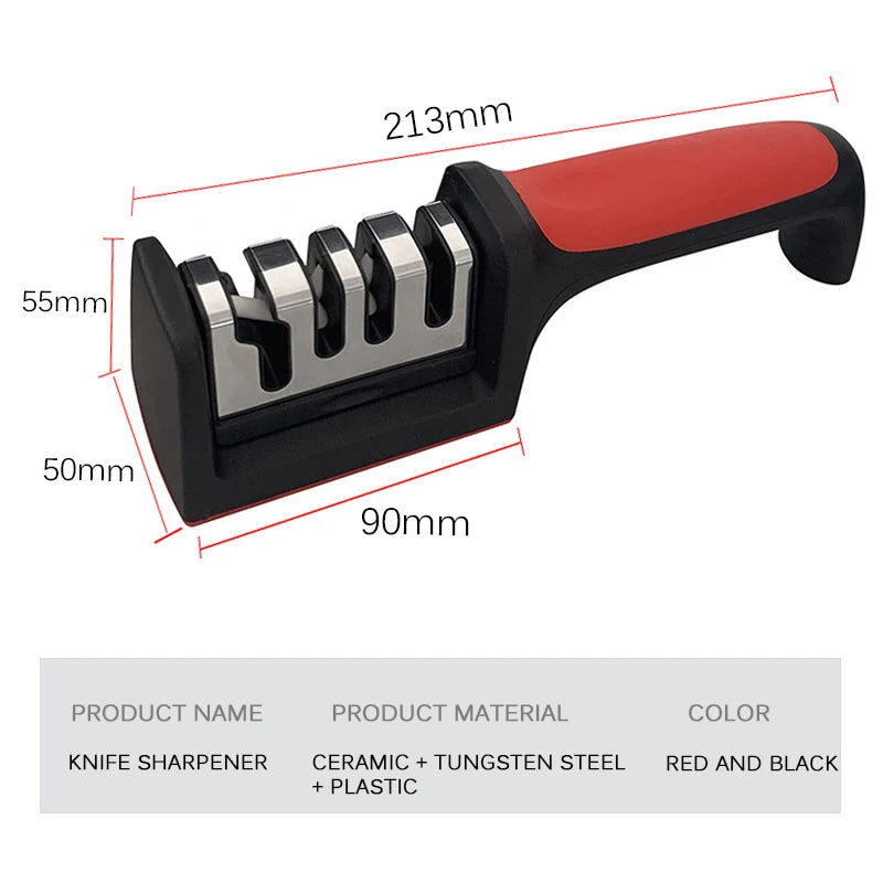 Prime Deal Zone 3/4-segment kitchen knife sharpener with black handheld sharpening stone for multi-purpose kitchen use.