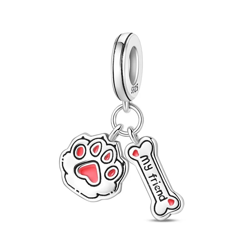 925 sterling silver pet and animal charm beads, dogs paws and hearts - view 20