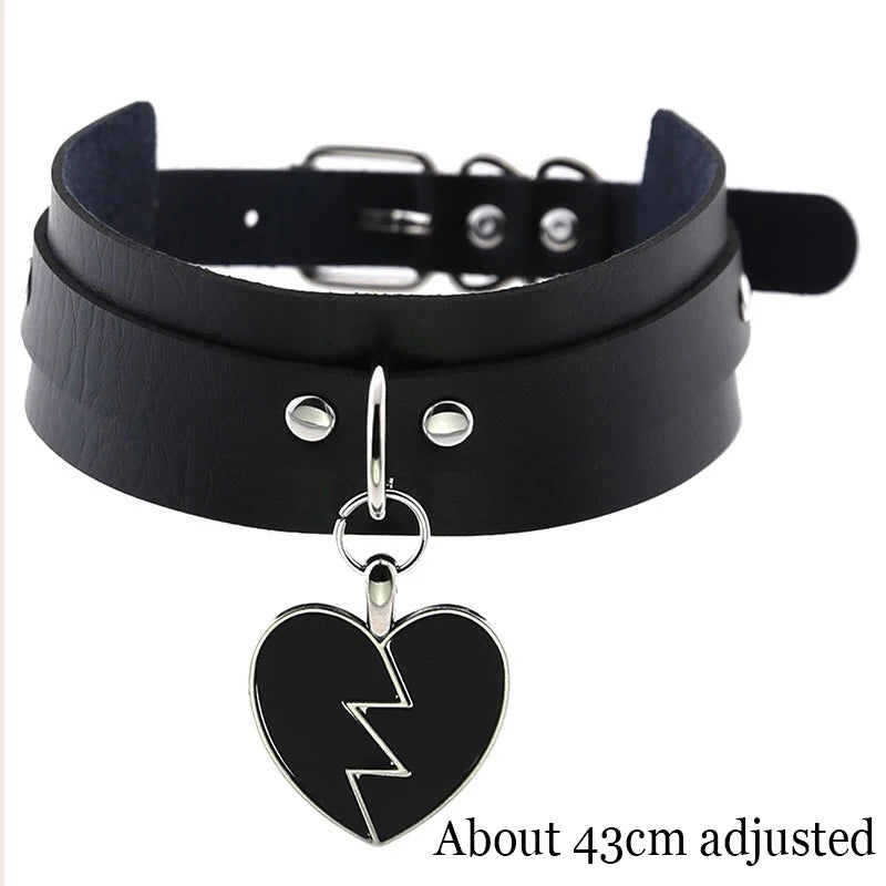 black PU leather punk choker collar necklace, rivet detail - view 19