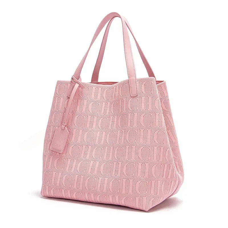 Prime Deal Zone women's large capacity craft shoulder handbag with pure color design and outer pocket for stylish storage.