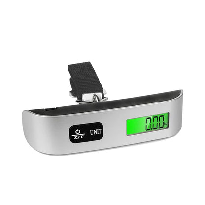 Digital portable scale with LCD display showing luggage weight, ideal for travel. Prime Deal Zone electronic baggage weight tool.