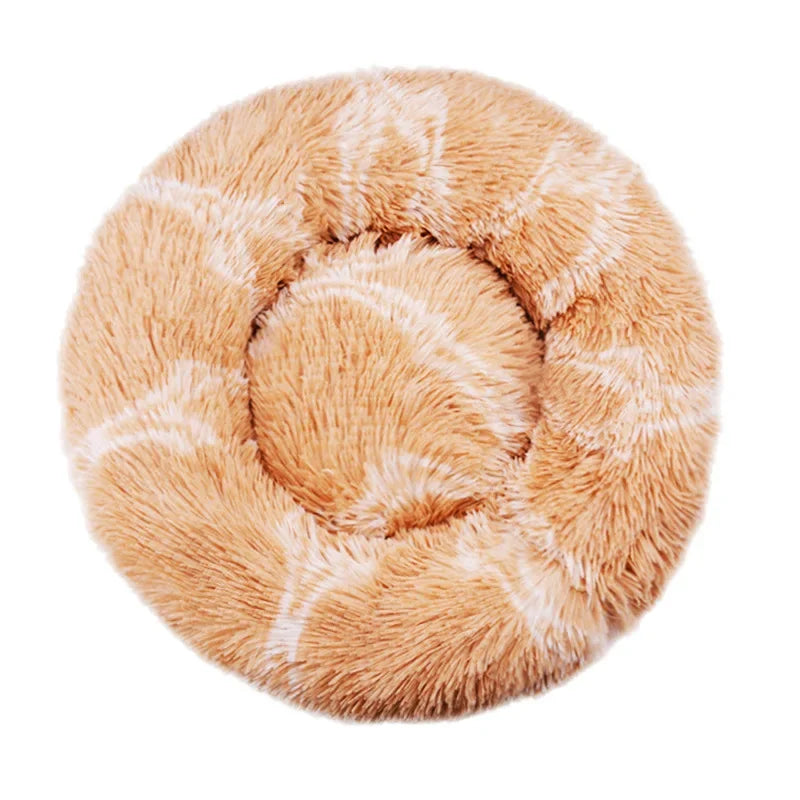 Prime Deal Zone round pet bed in six sizes, plush and warm for large dogs and cats, perfect for cozy winter sleeping.