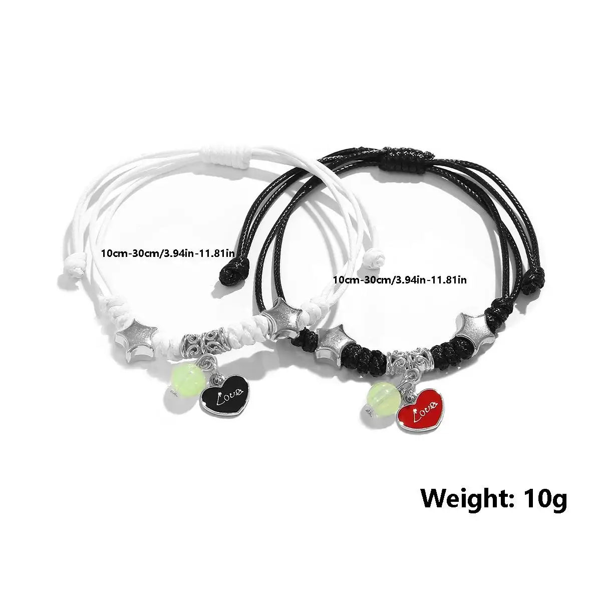 luminous glow bead couple bracelet set, stars moons and hearts - view 3