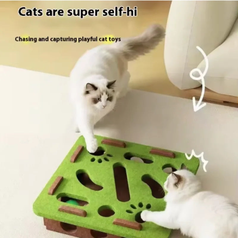 Prime Deal Zone pet cat puzzle maze toy with felt box, bell ball, and interactive holes for kittens to play and entertain.